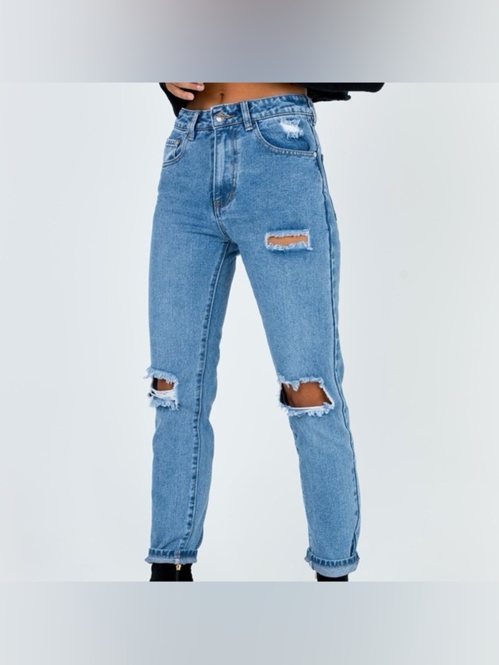 Princess Polly Hayden High-Rise Light Blue Distressed Jeans